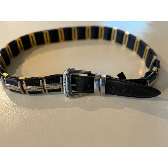 Nanni Italy Size 36 Stunning Black Leather Belt